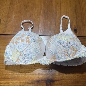 Victorias Secret Womens Multicolor Floral Lace Dream Angels Pushup‎ Bra Size 32d